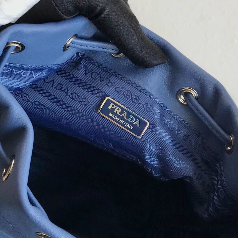 Prada Original Calfskin Leather Bucket Bag 1BH038 Blue