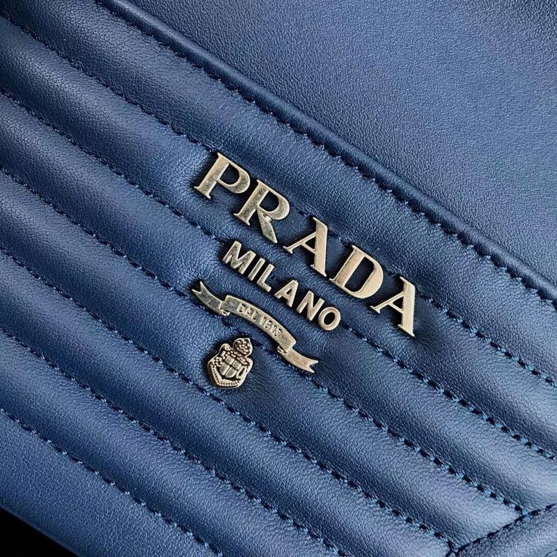 Prada Original Calfskin Leather Bucket Bag 1BH038 Blue