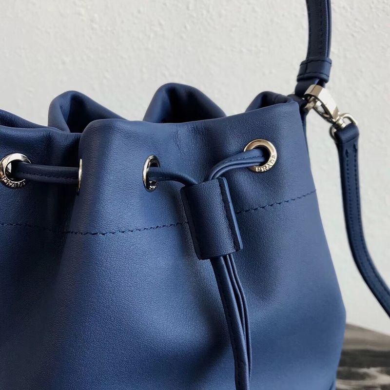 Prada Original Calfskin Leather Bucket Bag 1BH038 Blue