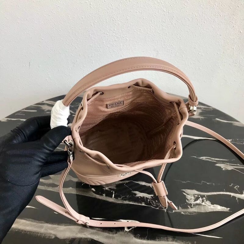 Prada Original Calfskin Leather Bucket Bag 1BH038 Nude