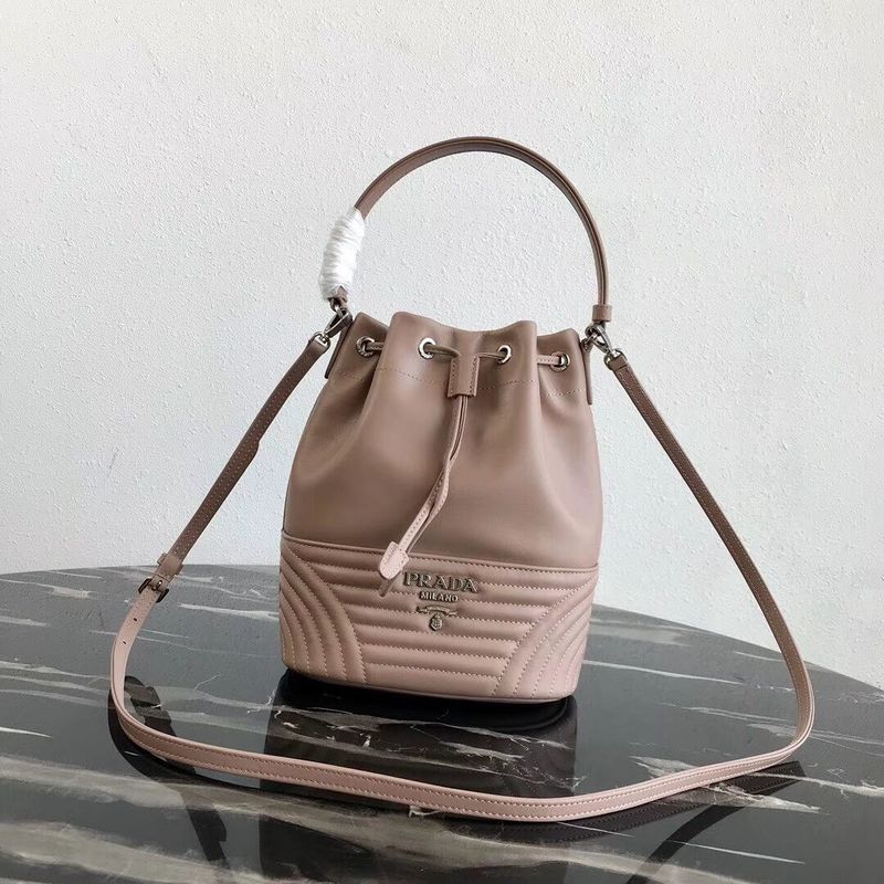 Prada Original Calfskin Leather Bucket Bag 1BH038 Nude