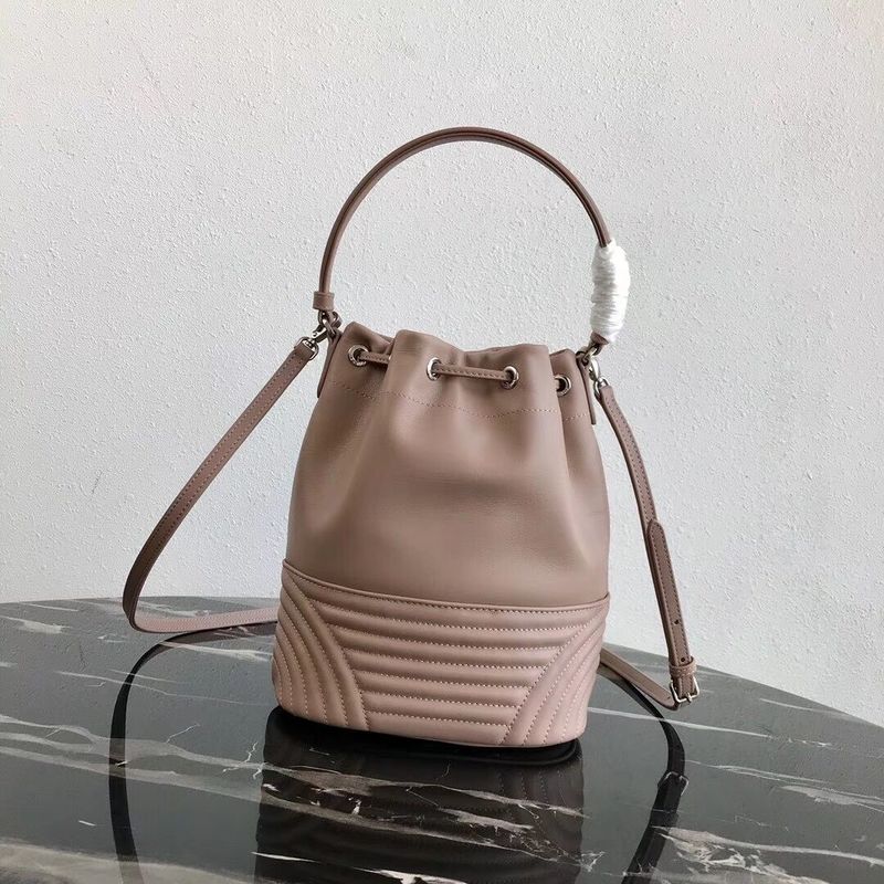 Prada Original Calfskin Leather Bucket Bag 1BH038 Nude