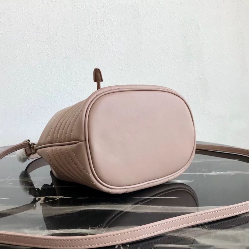 Prada Original Calfskin Leather Bucket Bag 1BH038 Nude