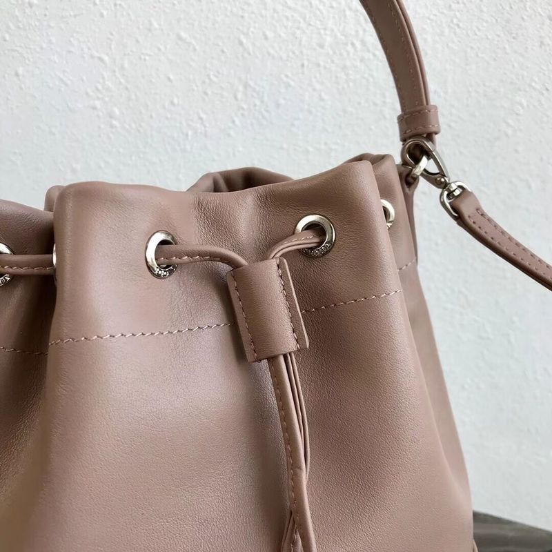 Prada Original Calfskin Leather Bucket Bag 1BH038 Nude