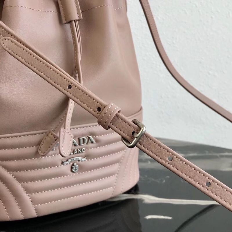 Prada Original Calfskin Leather Bucket Bag 1BH038 Nude