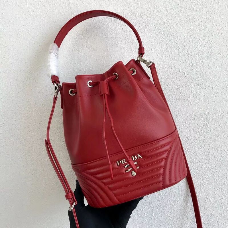 Prada Original Calfskin Leather Bucket Bag 1BH038 Red