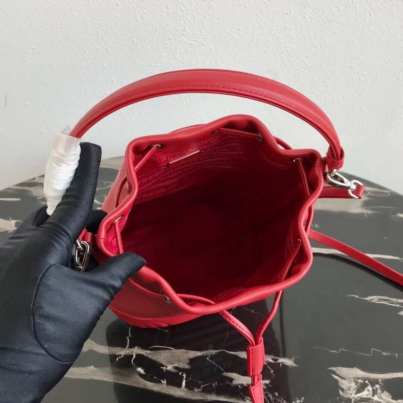 Prada Original Calfskin Leather Bucket Bag 1BH038 Red