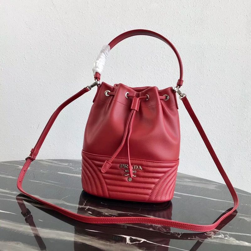 Prada Original Calfskin Leather Bucket Bag 1BH038 Red