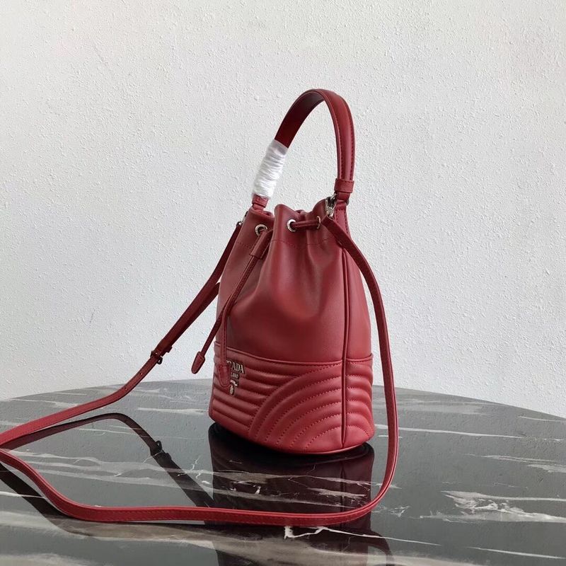 Prada Original Calfskin Leather Bucket Bag 1BH038 Red