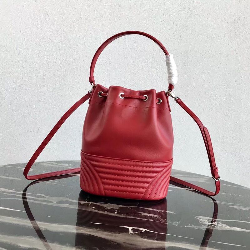 Prada Original Calfskin Leather Bucket Bag 1BH038 Red