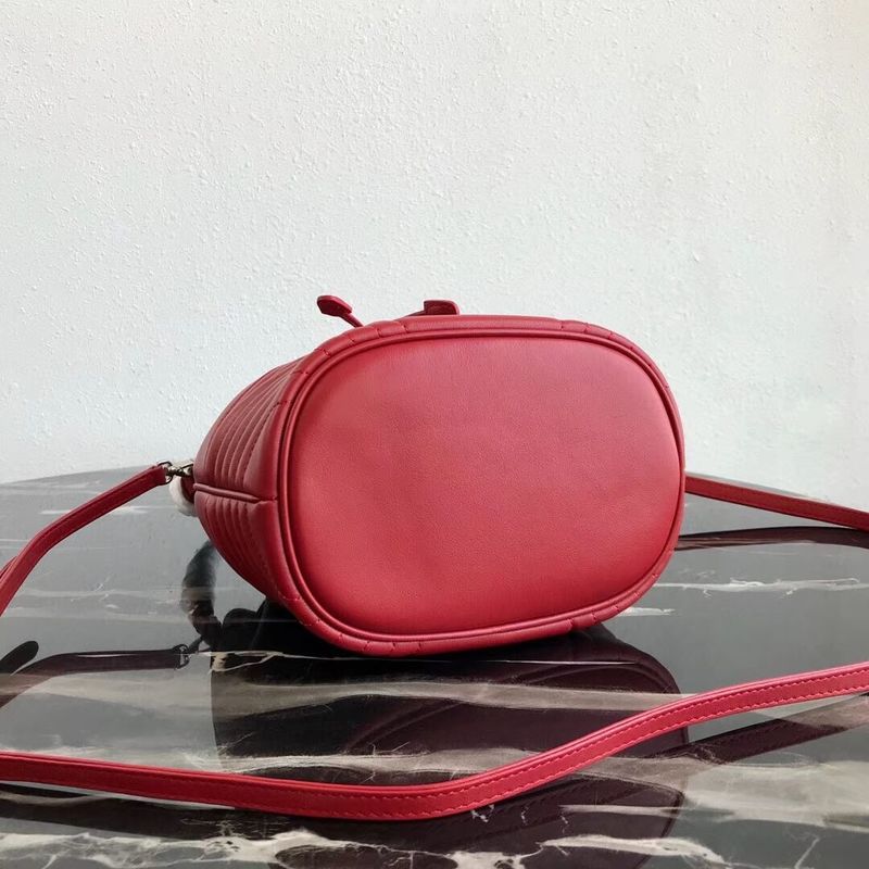 Prada Original Calfskin Leather Bucket Bag 1BH038 Red