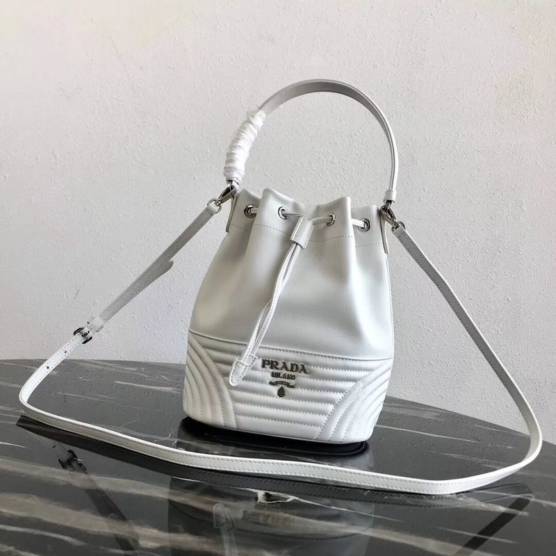 Prada Original Calfskin Leather Bucket Bag 1BH038 White