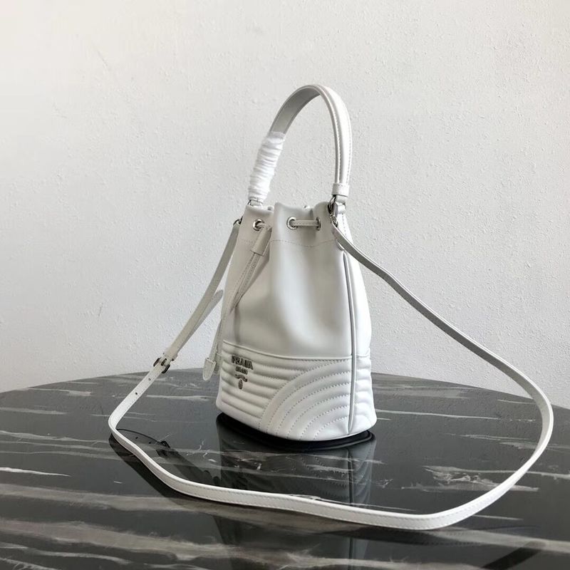 Prada Original Calfskin Leather Bucket Bag 1BH038 White