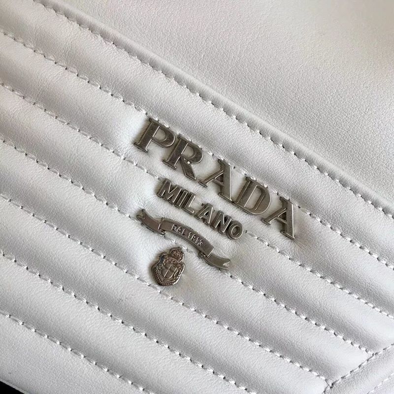 Prada Original Calfskin Leather Bucket Bag 1BH038 White