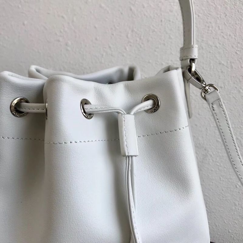 Prada Original Calfskin Leather Bucket Bag 1BH038 White