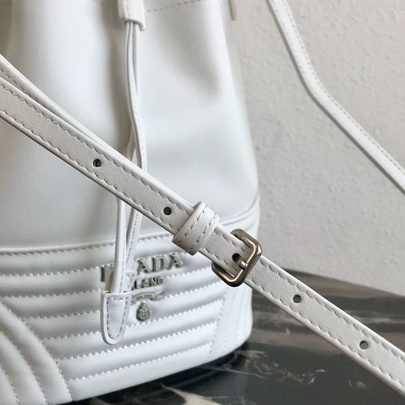 Prada Original Calfskin Leather Bucket Bag 1BH038 White