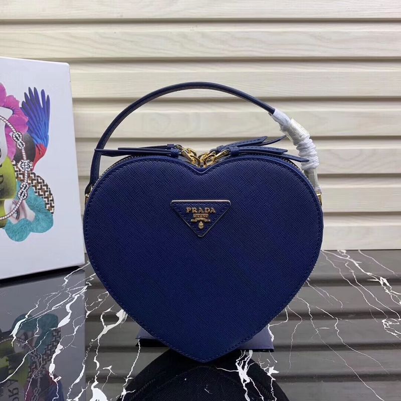 Prada Saffiano Original Leather Tote Heart Bag 1BH144 Blue