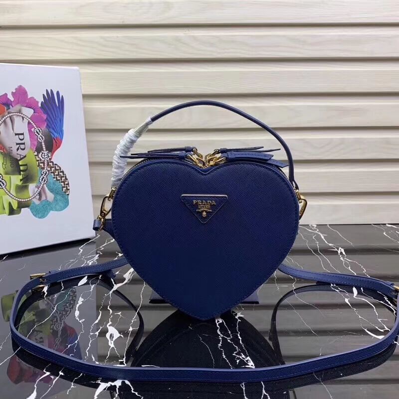 Prada Saffiano Original Leather Tote Heart Bag 1BH144 Blue