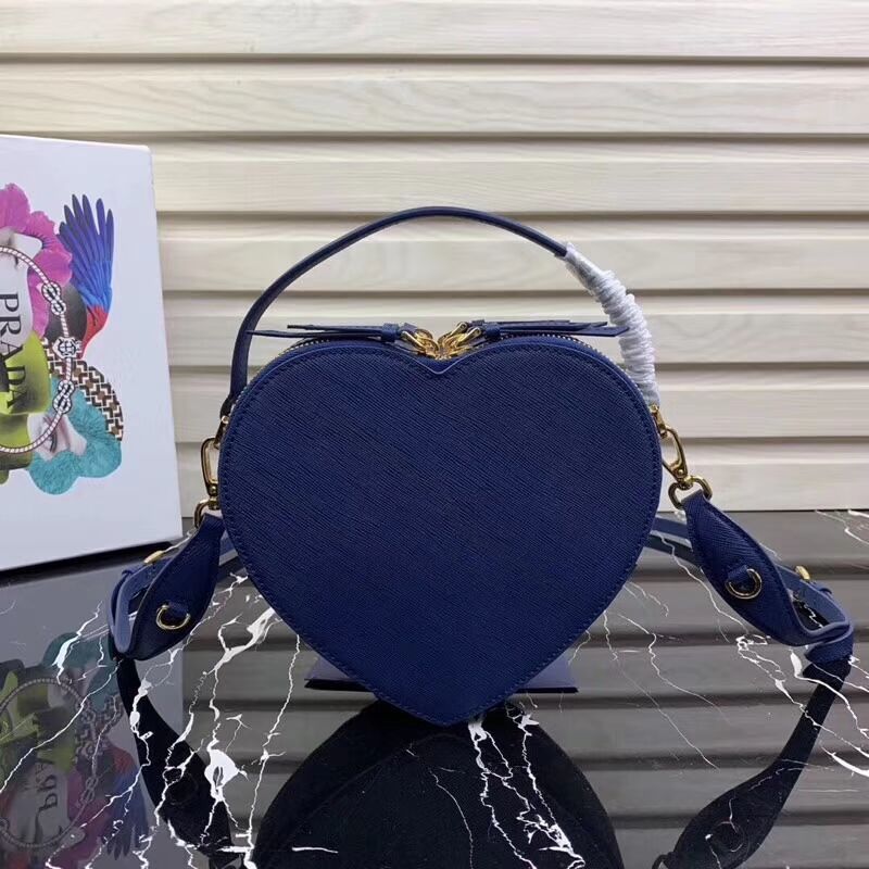 Prada Saffiano Original Leather Tote Heart Bag 1BH144 Blue