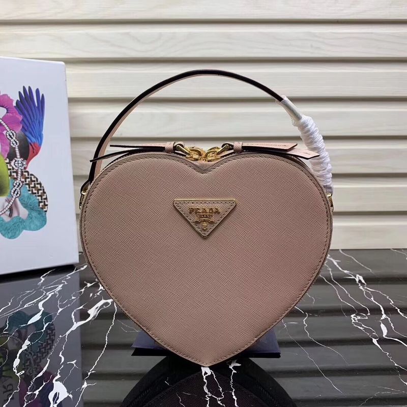 Prada Saffiano Original Leather Tote Heart Bag 1BH144 Pink