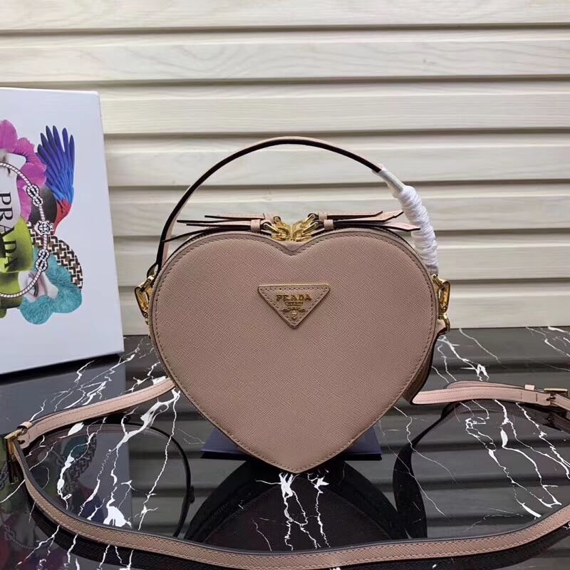 Prada Saffiano Original Leather Tote Heart Bag 1BH144 Pink