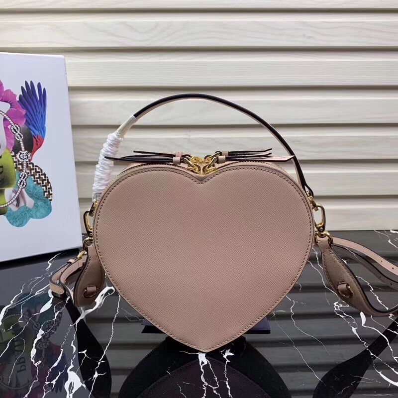 Prada Saffiano Original Leather Tote Heart Bag 1BH144 Pink