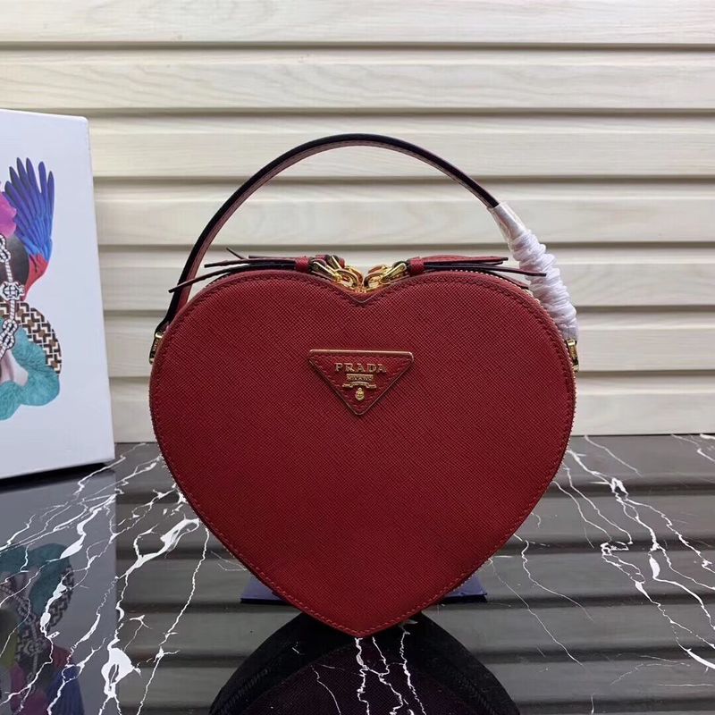 Prada Saffiano Original Leather Tote Heart Bag 1BH144 Red