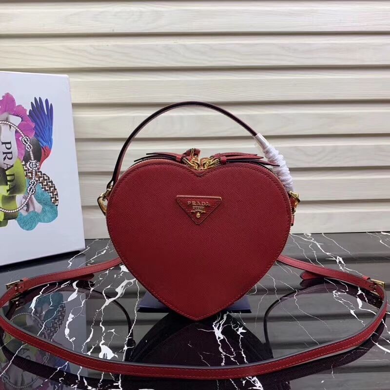 Prada Saffiano Original Leather Tote Heart Bag 1BH144 Red