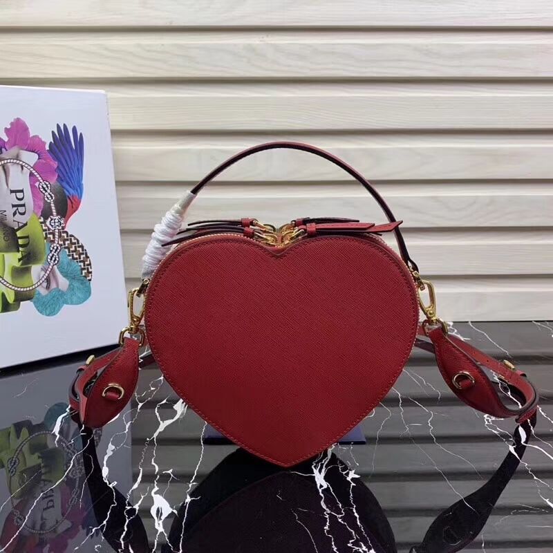 Prada Saffiano Original Leather Tote Heart Bag 1BH144 Red
