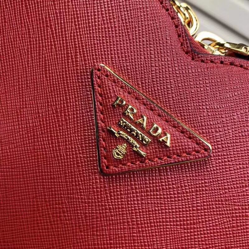 Prada Saffiano Original Leather Tote Heart Bag 1BH144 Red