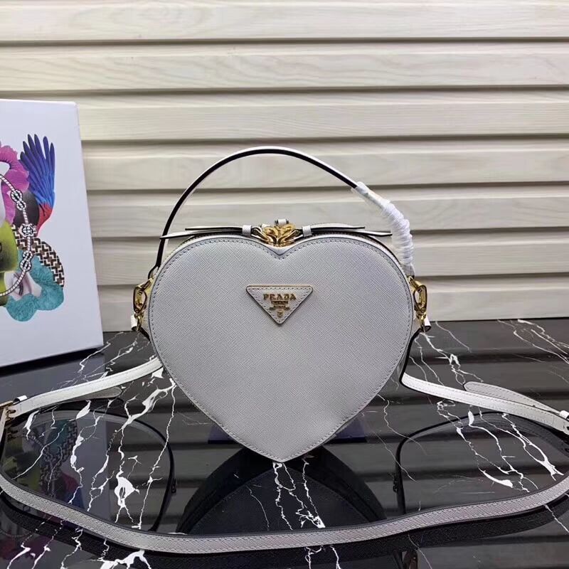 Prada Saffiano Original Leather Tote Heart Bag 1BH144 White