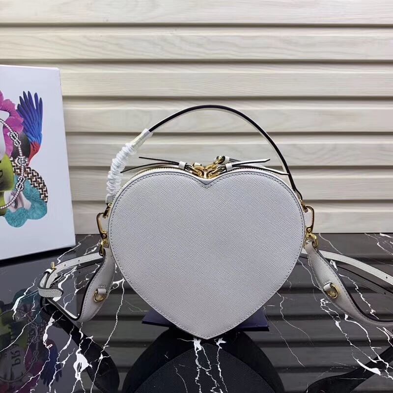 Prada Saffiano Original Leather Tote Heart Bag 1BH144 White