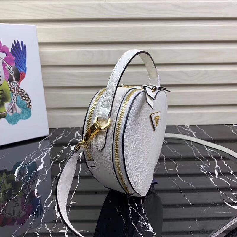 Prada Saffiano Original Leather Tote Heart Bag 1BH144 White