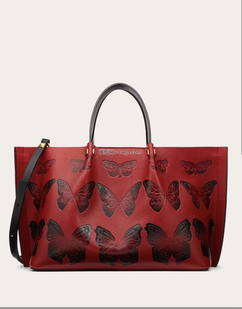 VALENTINO Origianl Leather Bag Butterfly Embossing V0099F Red