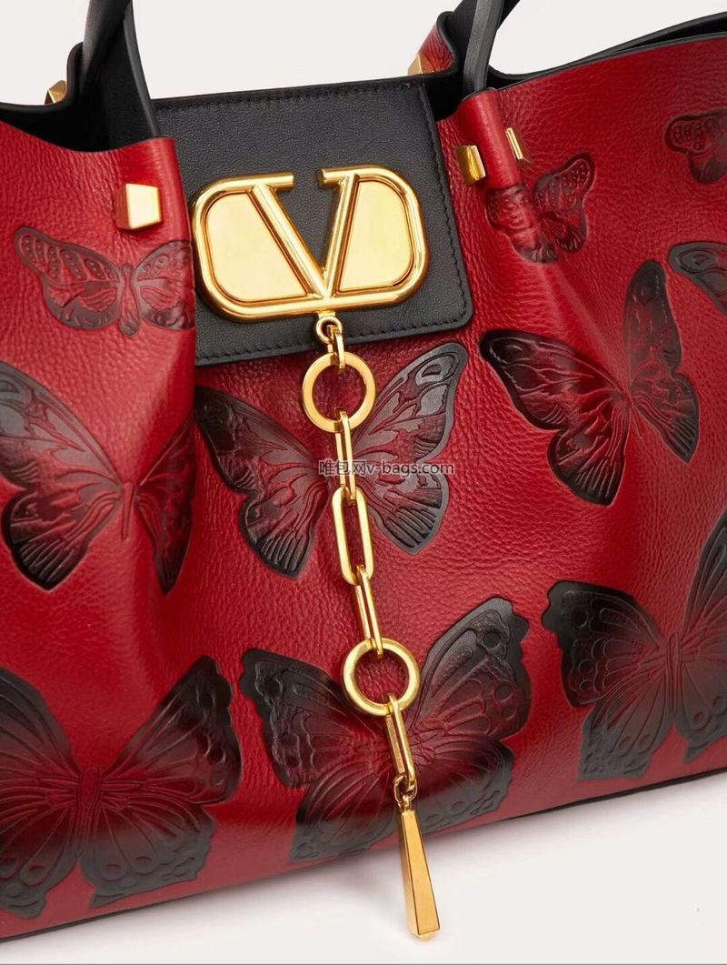 VALENTINO Origianl Leather Bag Butterfly Embossing V0099F Red