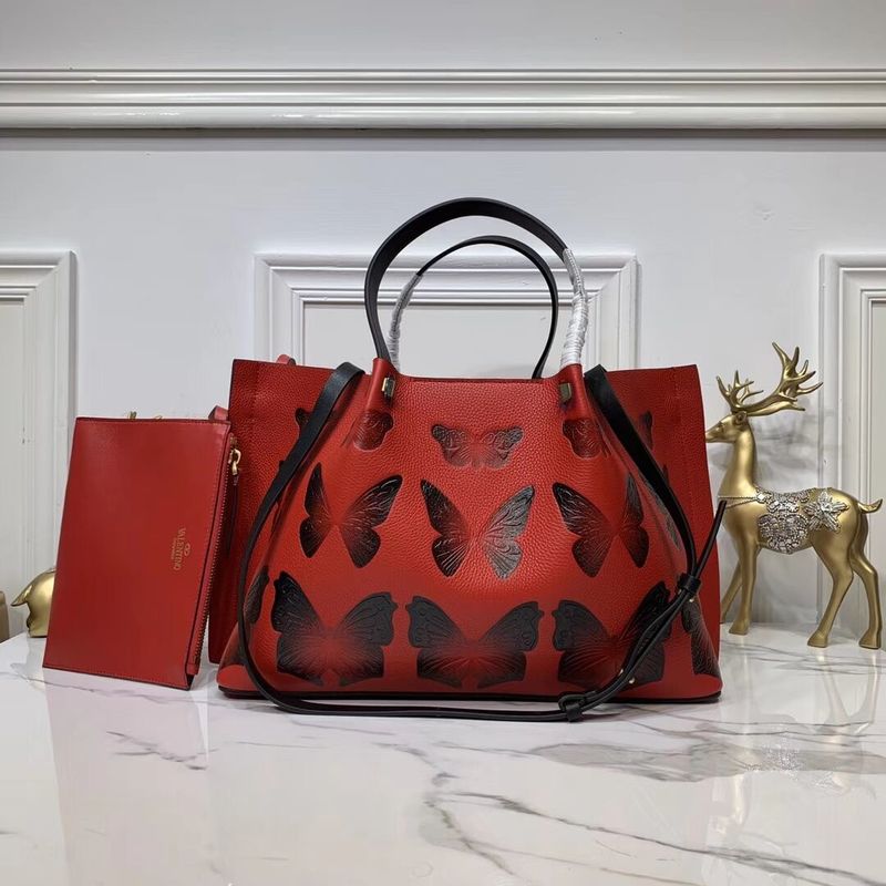 VALENTINO Origianl Leather Bag Butterfly Embossing V0099F Red