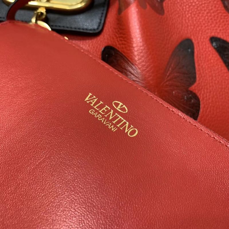 VALENTINO Origianl Leather Bag Butterfly Embossing V0099F Red