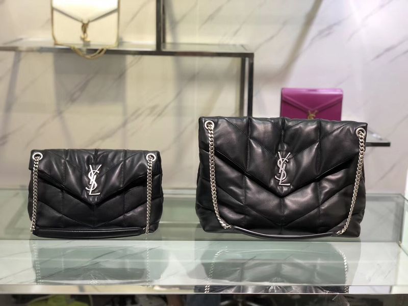 Yves Saint Laurent LOULOU PUFFER MEDIUM BAG IN QUILTED CRINKLED MATTE LEATHER Y577475 Black