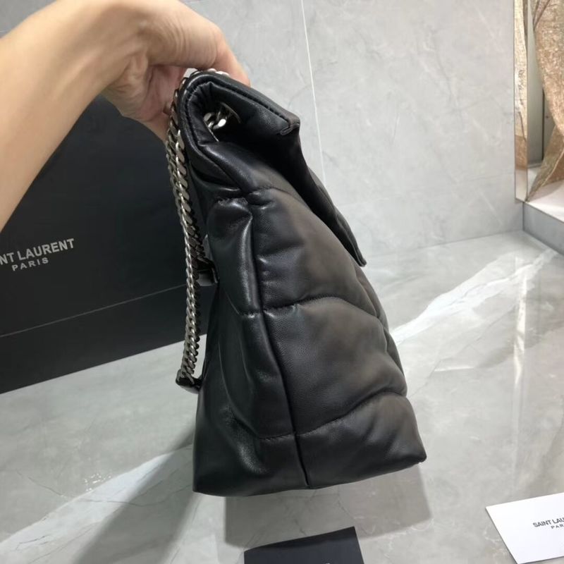 Yves Saint Laurent LOULOU PUFFER MEDIUM BAG IN QUILTED CRINKLED MATTE LEATHER Y577475 Black