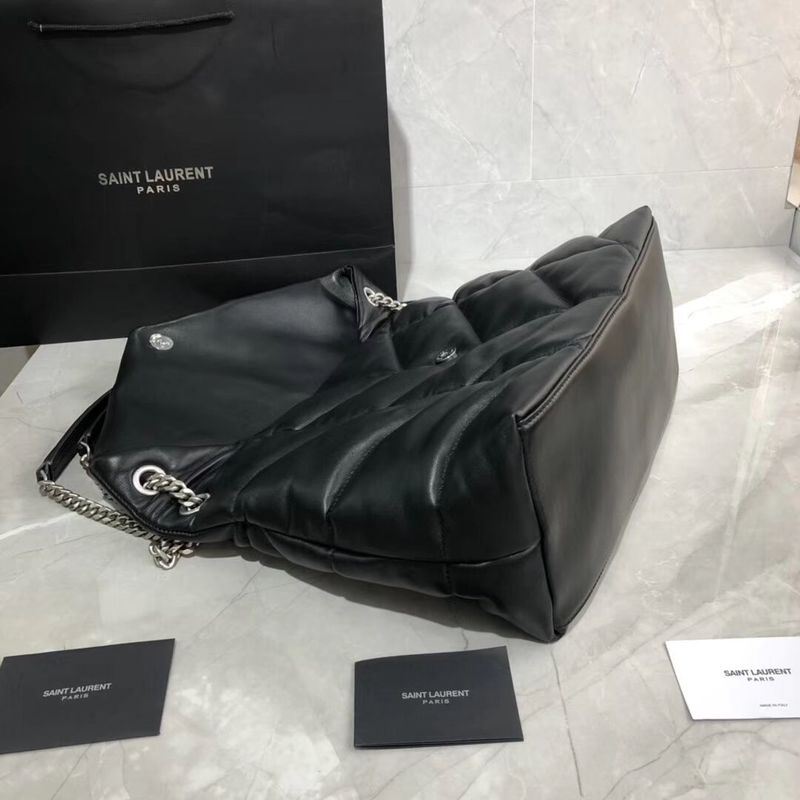 Yves Saint Laurent LOULOU PUFFER MEDIUM BAG IN QUILTED CRINKLED MATTE LEATHER Y577475 Black