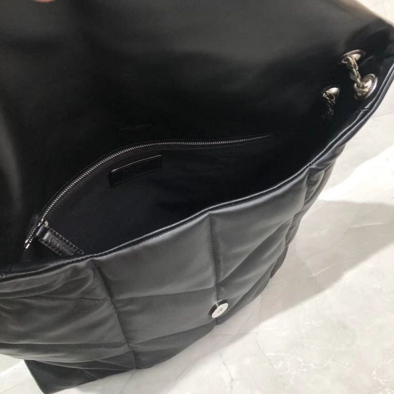 Yves Saint Laurent LOULOU PUFFER MEDIUM BAG IN QUILTED CRINKLED MATTE LEATHER Y577475 Black