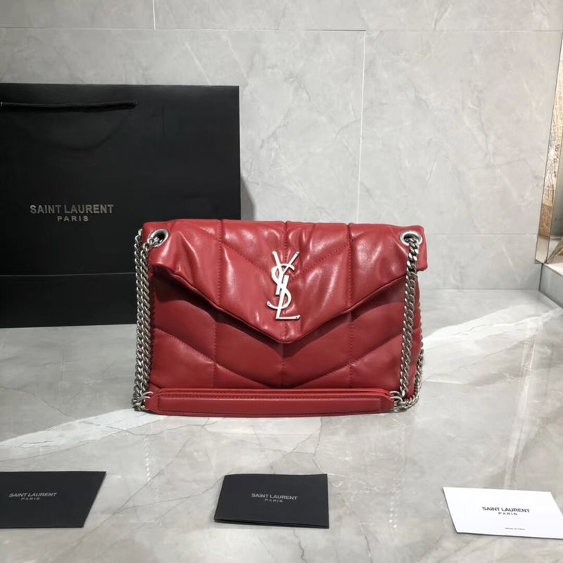 Yves Saint Laurent LOULOU PUFFER SMALL BAG IN QUILTED CRINKLED MATTE LEATHER Y577476 Red