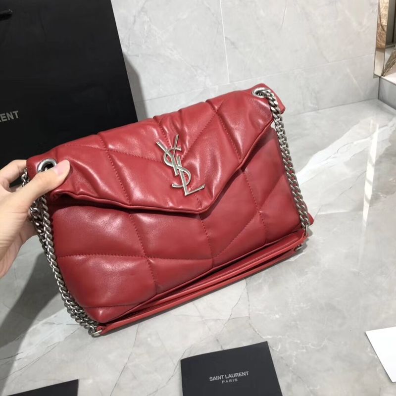 Yves Saint Laurent LOULOU PUFFER SMALL BAG IN QUILTED CRINKLED MATTE LEATHER Y577476 Red