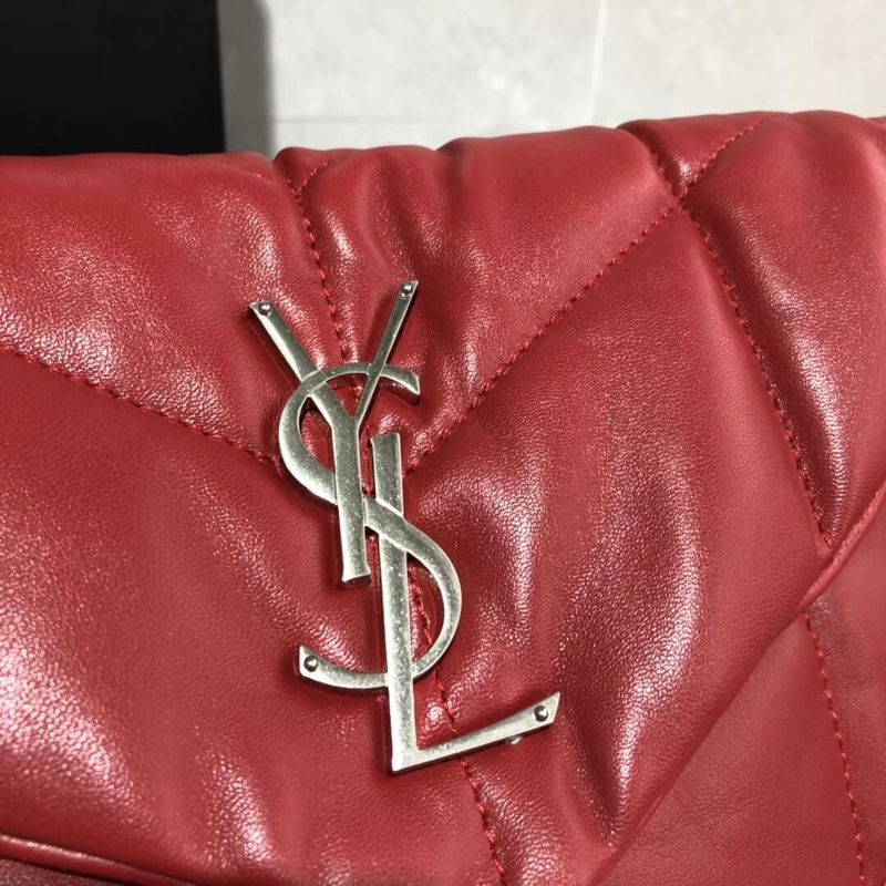 Yves Saint Laurent LOULOU PUFFER SMALL BAG IN QUILTED CRINKLED MATTE LEATHER Y577476 Red