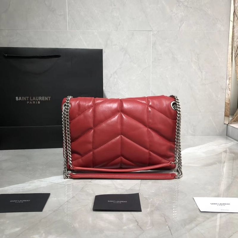 Yves Saint Laurent LOULOU PUFFER SMALL BAG IN QUILTED CRINKLED MATTE LEATHER Y577476 Red