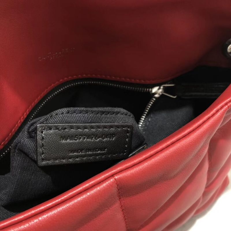 Yves Saint Laurent LOULOU PUFFER SMALL BAG IN QUILTED CRINKLED MATTE LEATHER Y577476 Red