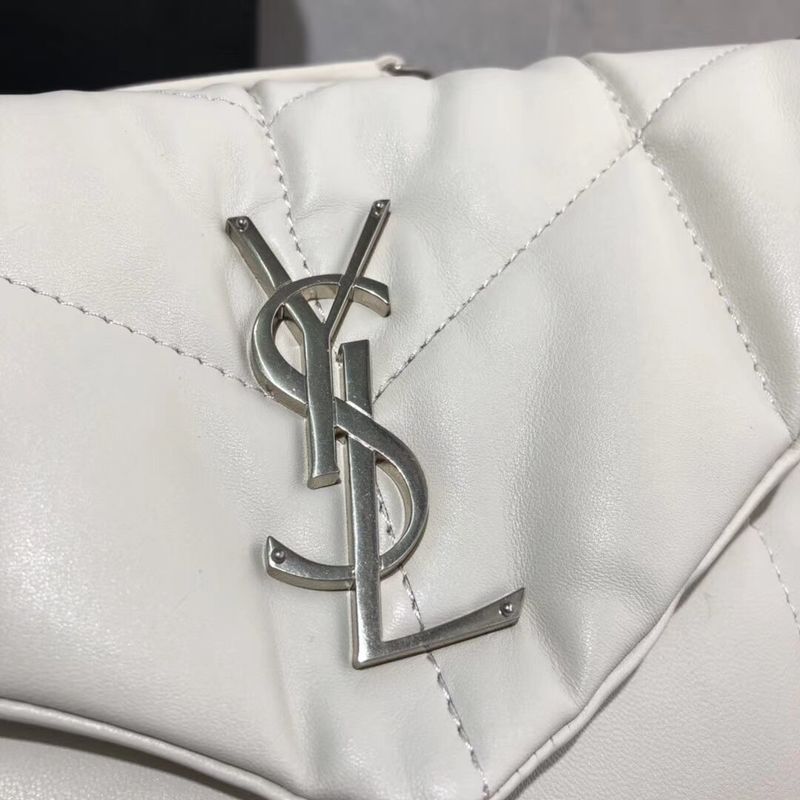 Yves Saint Laurent LOULOU PUFFER SMALL BAG IN QUILTED CRINKLED MATTE LEATHER Y577476 White