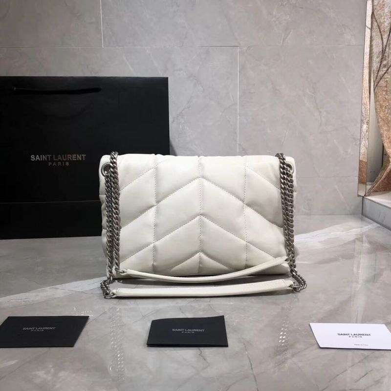 Yves Saint Laurent LOULOU PUFFER SMALL BAG IN QUILTED CRINKLED MATTE LEATHER Y577476 White