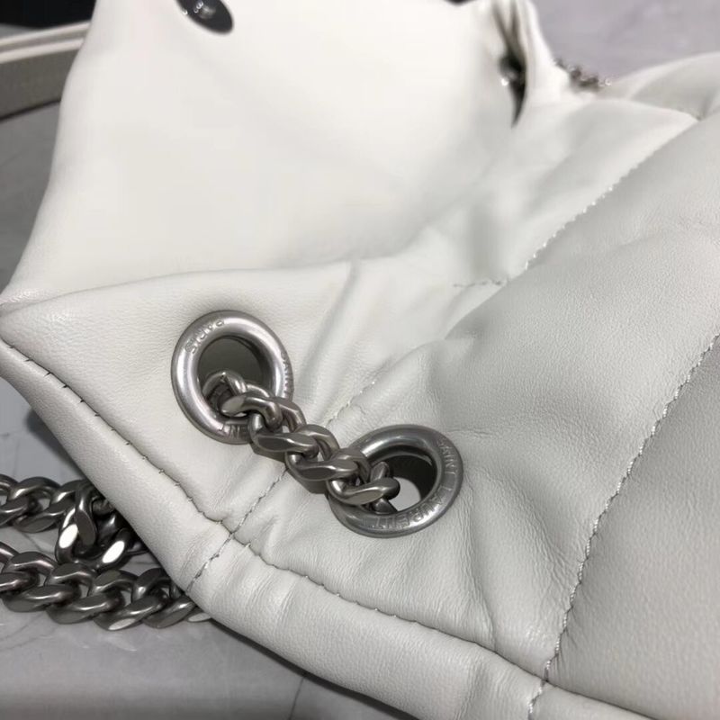 Yves Saint Laurent LOULOU PUFFER SMALL BAG IN QUILTED CRINKLED MATTE LEATHER Y577476 White