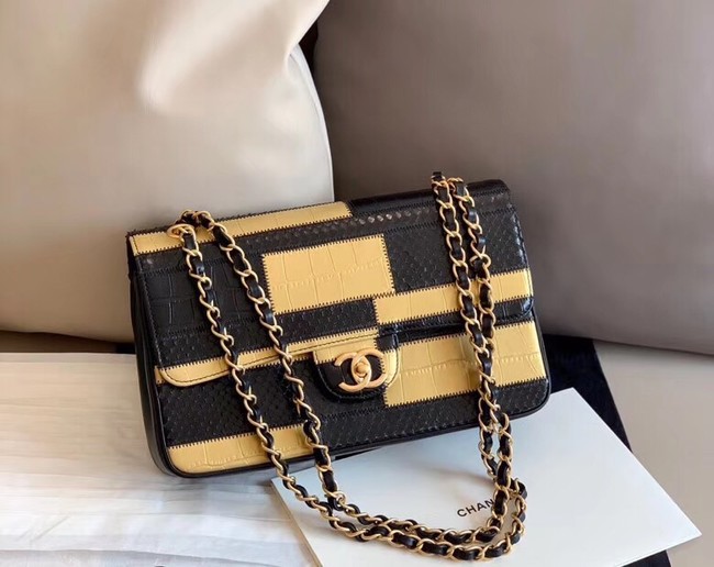 Chanel Le Boy Flap Shoulder Bag Original Leather A1112 gold&black